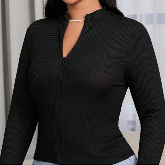 SHEIN EZwear Zip up Ribbed Kint Slim Fit Tee - Picture 1 of 6